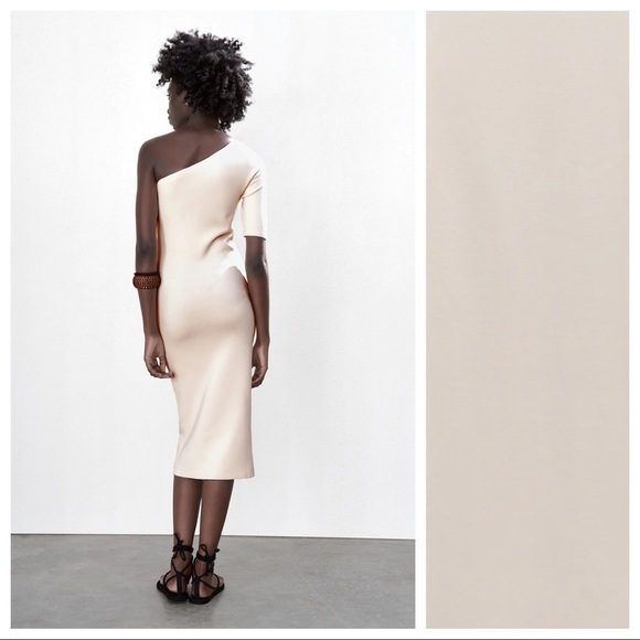 NWT. Zara Cream Asymmetric Knit Dress Size M. - Picture 2 of 11